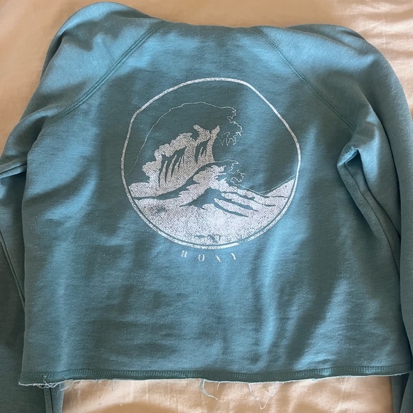 Turquoise Cropped Roxy Sweatshirt Pullover - Picture 3 of 3